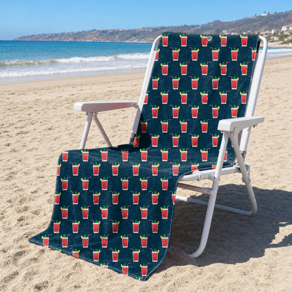 19th Hole Bloody Mary Cocktail Full-Size Towel & Car Seat Cover - On a Beach Chair