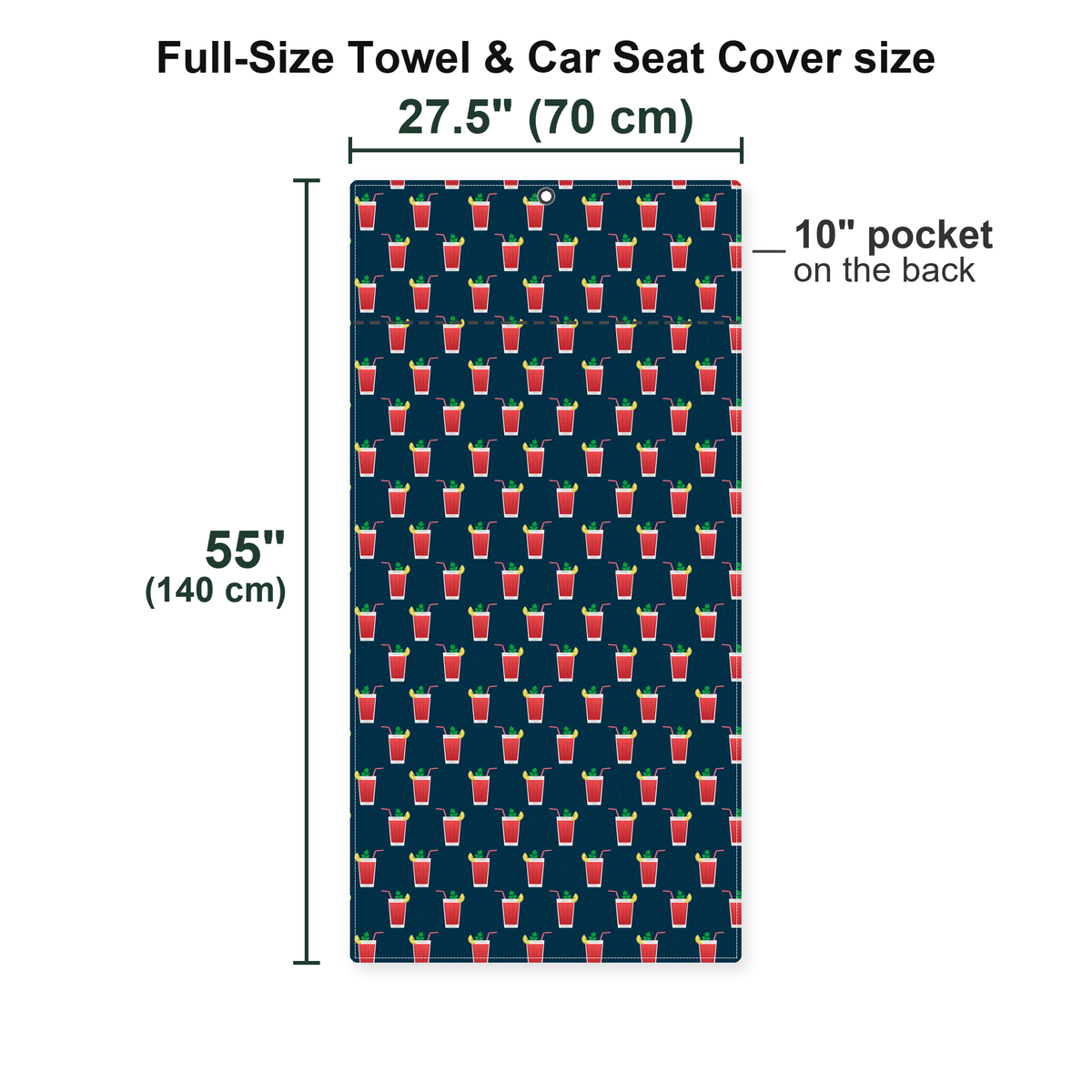 19th Hole Bloody Mary Cocktail Full-Size Towel & Car Seat Cover - Size Chart