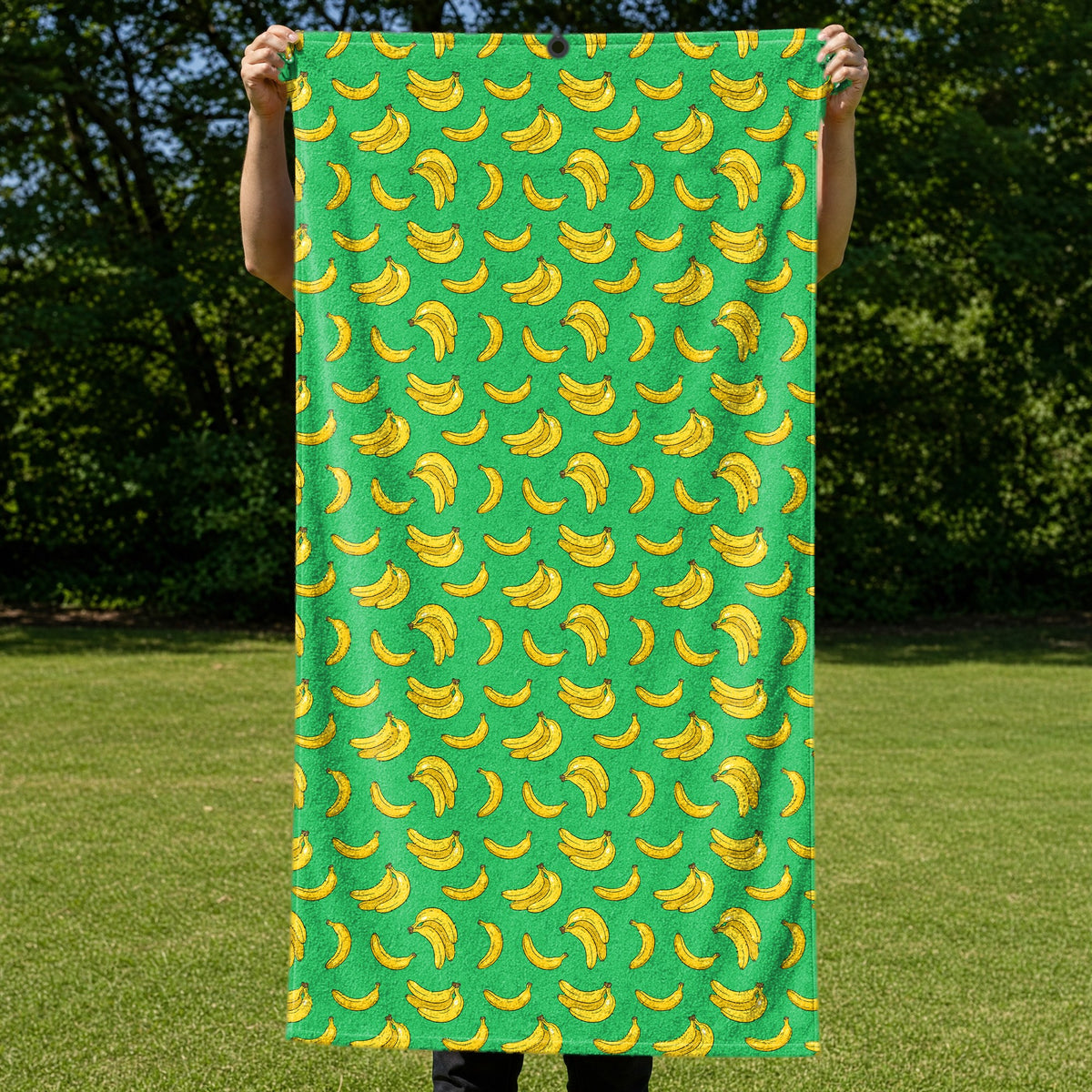 19th Hole Bogey Banana Green Full-Size Towel & Car Seat Cover - Held Open