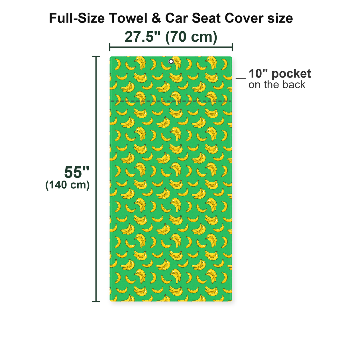 19th Hole Bogey Banana Green Full-Size Towel & Car Seat Cover - Size Chart