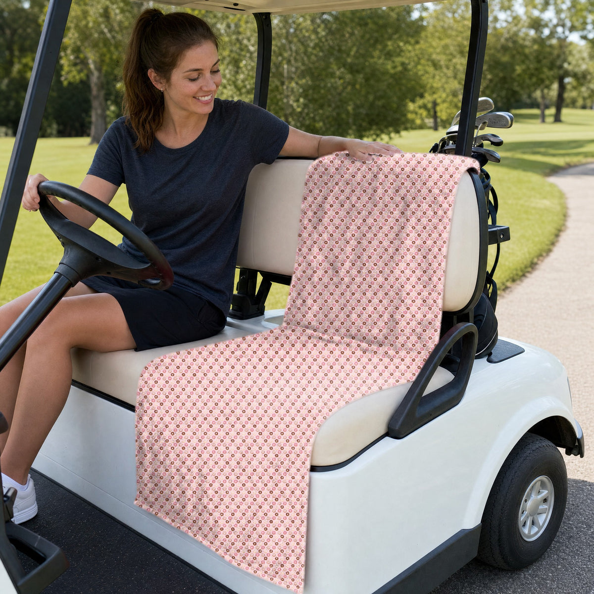 19th Hole Donut Give A Putt Players Gear Full-Size Towel & Car Seat Cover - On a Golf Cart Seat