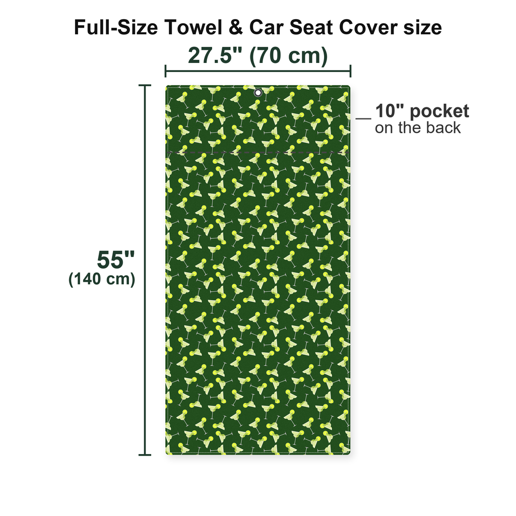 19th Hole Margarita Cocktail Slice Lime Full-Size Towel & Car Seat Cover - Size Chart