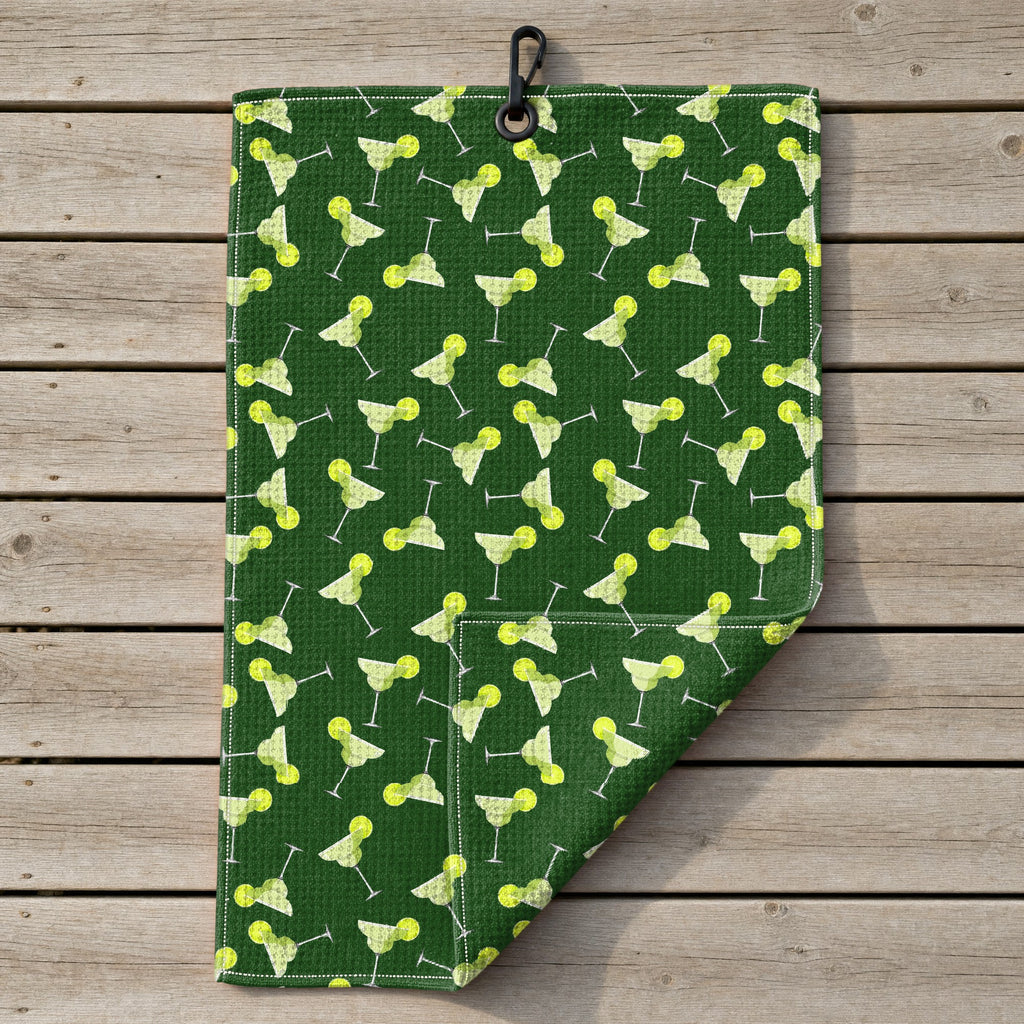 19th Hole Margarita Cocktail Slice Lime Golf Towel - Laid Flat
