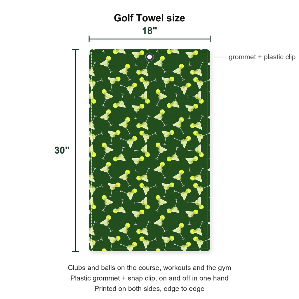 19th Hole Margarita Cocktail Slice Lime Golf Towel - Size Chart