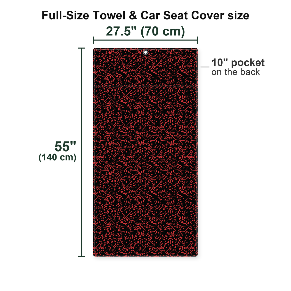 19th Hole Roll The Dice Vegas Themed Full-Size Towel & Car Seat Cover - Size Chart