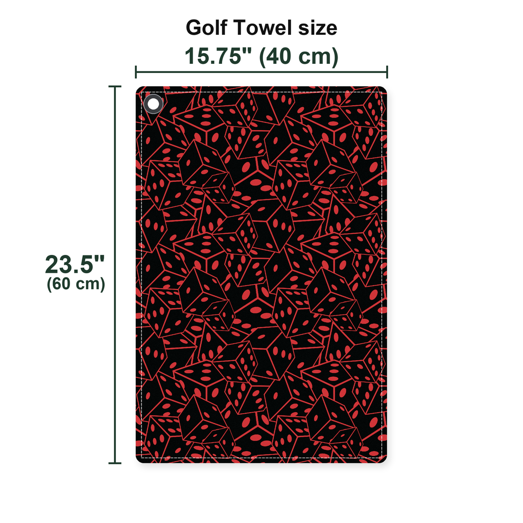19th Hole Roll The Dice Vegas Themed Golf Towel - Size Chart