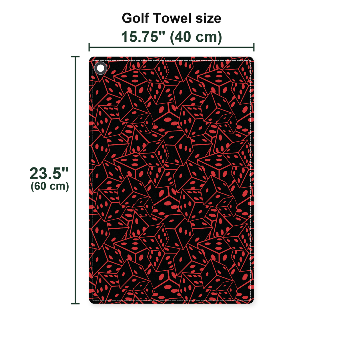 19th Hole Roll The Dice Vegas Themed Golf Towel - Size Chart