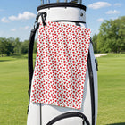 19th Hole The Watermelon Season Golf Towel - Hanging on a Golf Bag