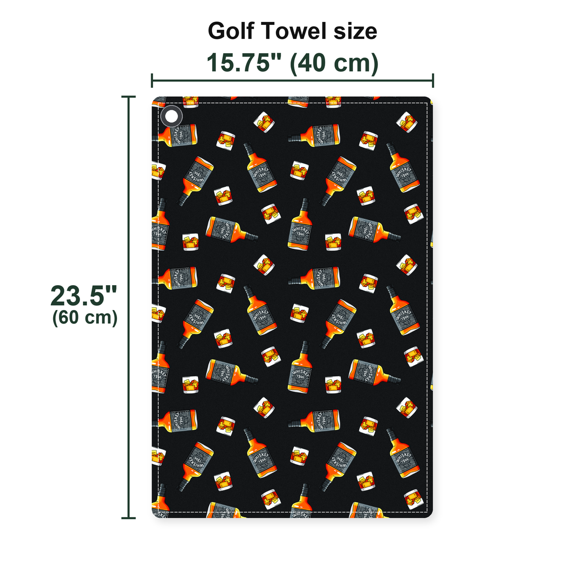 19th Hole Whiskey 1866 Golf Golf Towel - Size Chart