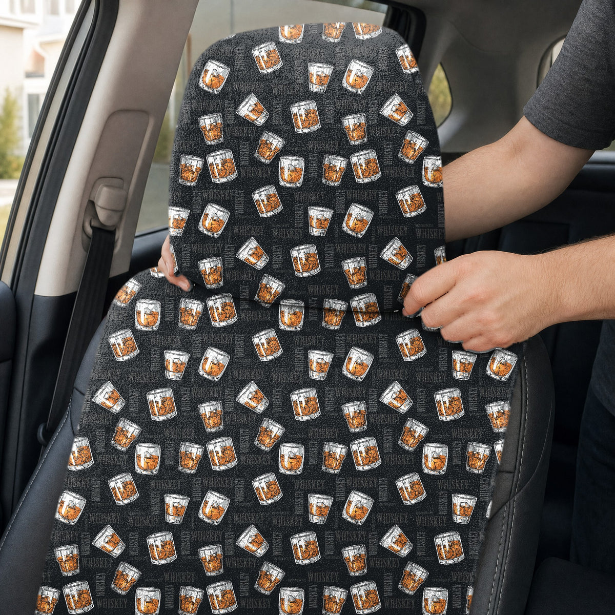 19th Hole Whiskey Glasses Full-Size Towel & Car Seat Cover - Headrest Pocket