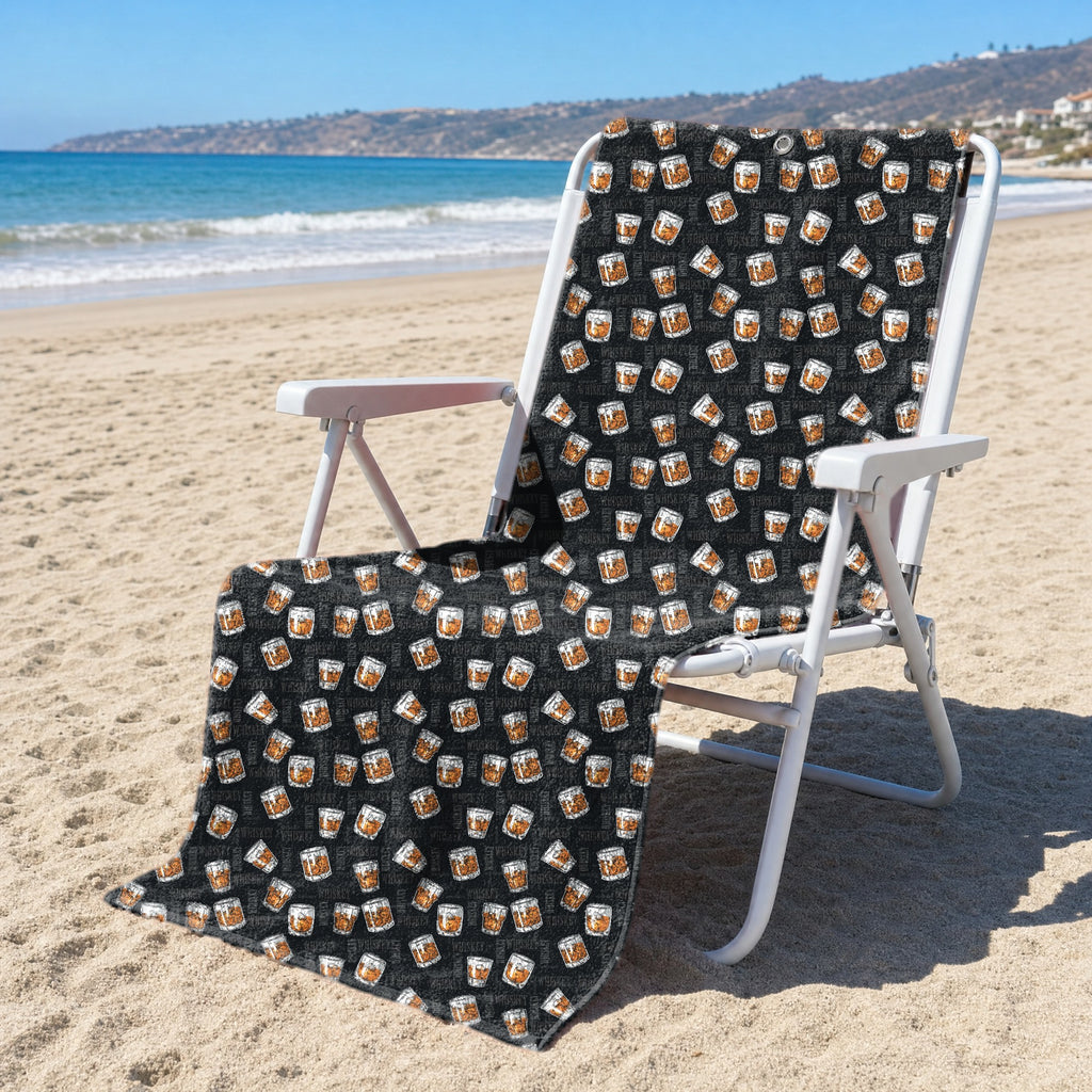 19th Hole Whiskey Glasses Full-Size Towel & Car Seat Cover - On a Beach Chair