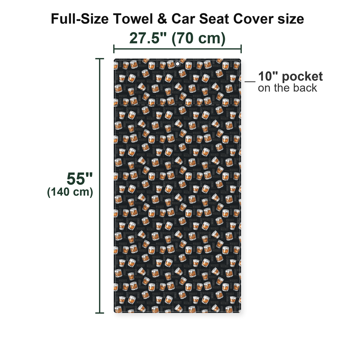 19th Hole Whiskey Glasses Full-Size Towel & Car Seat Cover - Size Chart
