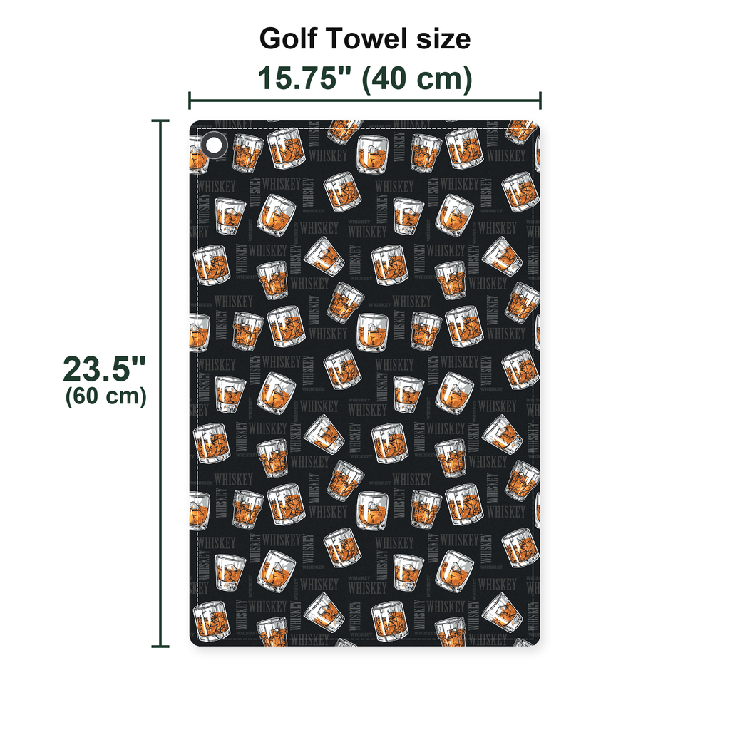 19th Hole Whiskey Glasses Golf Towel - Size Chart