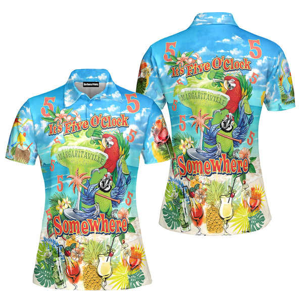 It's 5 O'clock Somewhere Parrot Tropical Polo Shirt For Women