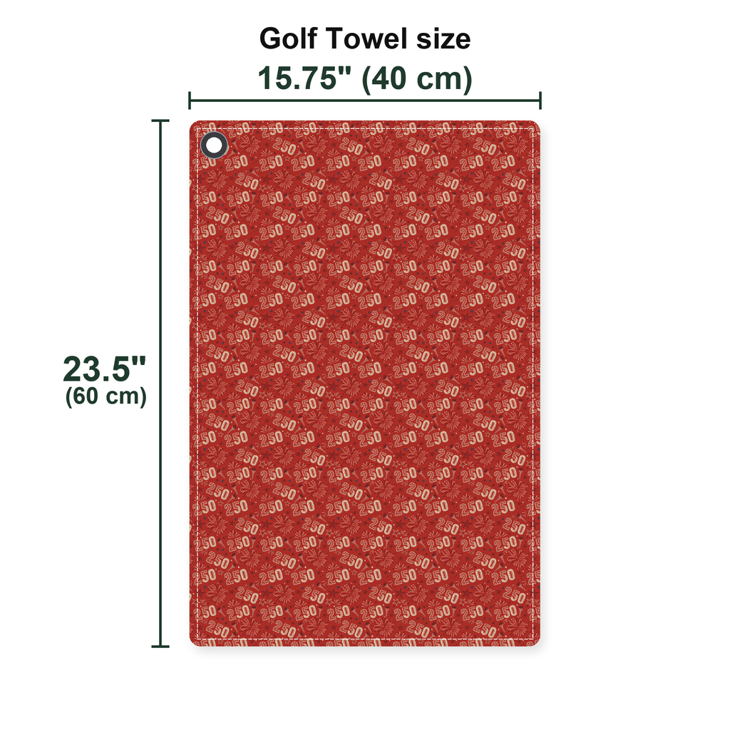 250th Anniversary Golf Towel - Size Chart