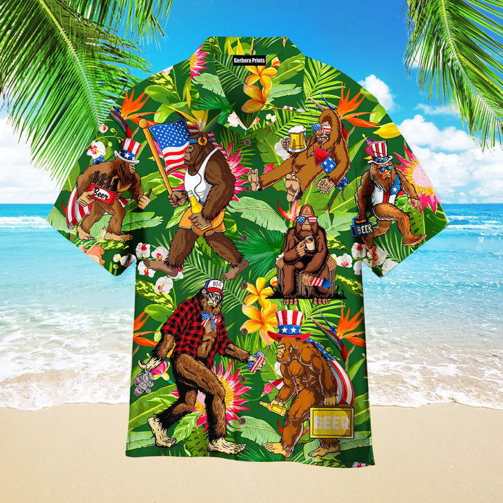 4th Of July Bigfoot Drink Beer To Happy Independence Day Tropical Aloha Hawaiian Shirts For Men & For Women WT9228-Colorful-Gerbera Prints.