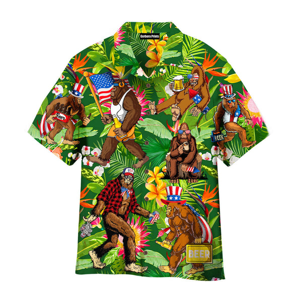 4th Of July Bigfoot Drink Beer To Happy Independence Day Tropical Aloha Hawaiian Shirts For Men & For Women WT9228-Colorful-Gerbera Prints.