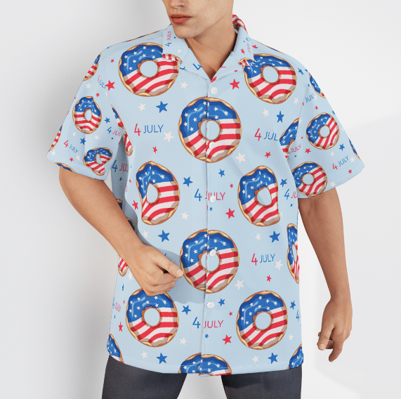 4th Of July Blue And Red Donuts Blue Aloha Hawaiian Shirts For Men And For Women WT6340