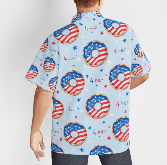 4th Of July Blue And Red Donuts Blue Aloha Hawaiian Shirts For Men And For Women WT6340