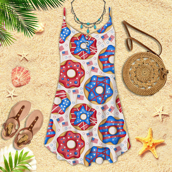 4th Of July Donuts America Spaghetti Strap Summer Dress | SD1332