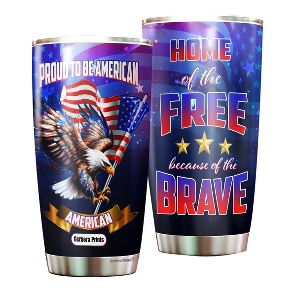 4th Of July Independence Day American Proud To Be America Stainless Steel Tumbler Cup Travel Mug TC7118-20oz-Gerbera Prints.