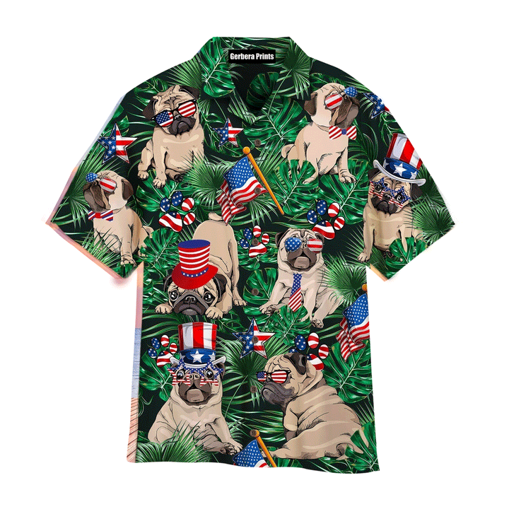4th Of July Independence Day Happy Pug Aloha Hawaiian Shirts For Men And For Women WT9503 Gerbera Prints
