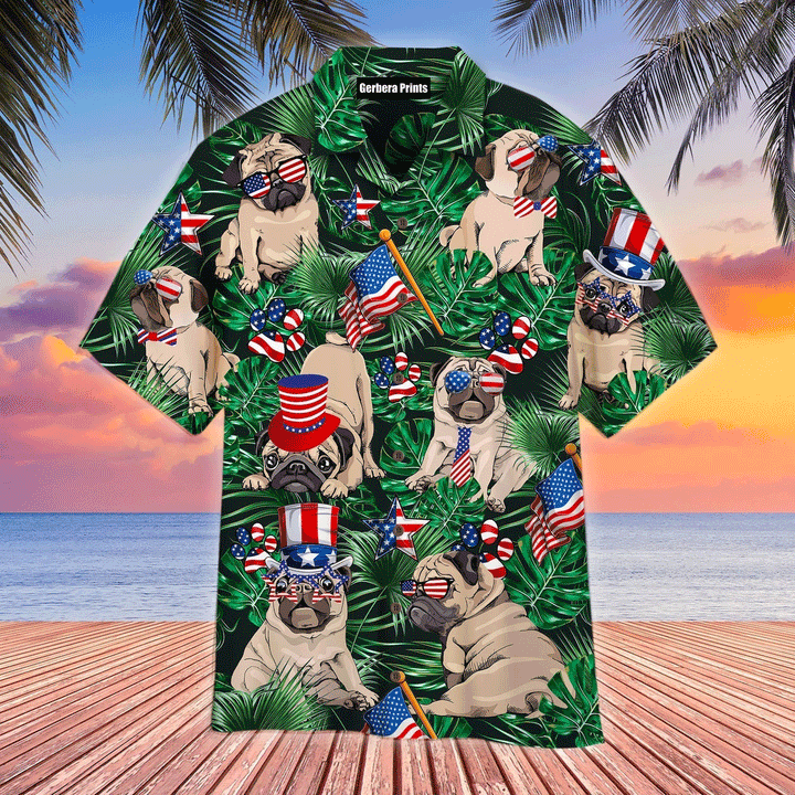 4th Of July Independence Day Happy Pug Aloha Hawaiian Shirts For Men And For Women WT9503 Gerbera Prints