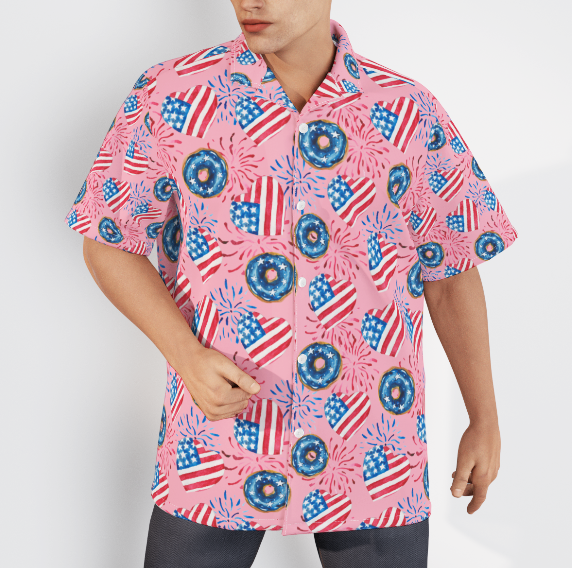 4th Of July Love American Donuts Pink Aloha Hawaiian Shirts For Men And For Women WT6357
