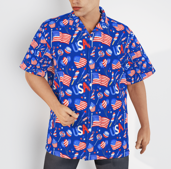 4th Of July Outfit Independence Day America Heart Icon Festive Patriotic Aloha Hawaiian Shirts For Men And For Women WT6297