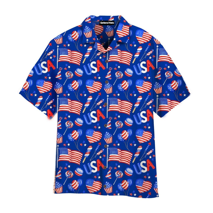 4th Of July Independence Day America Heart Icon Festive Aloha Hawaiian Shirts For Men And For Women WT6297