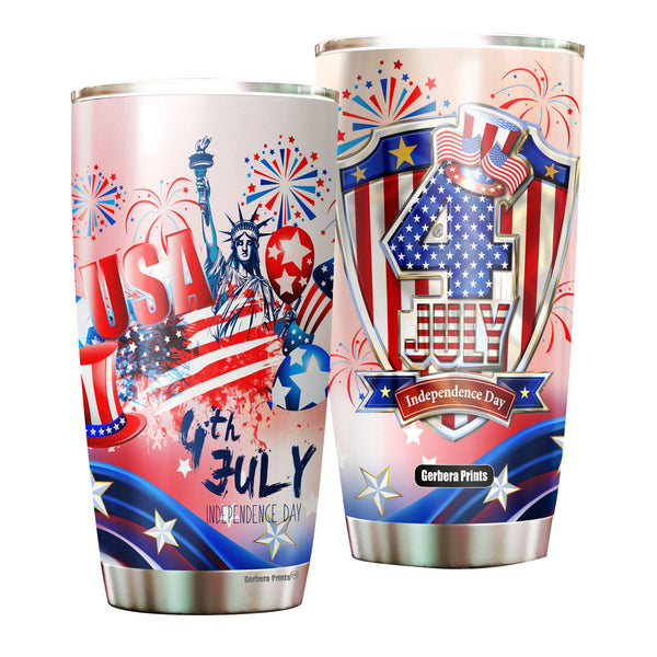 4th of July Patriotic America Flag Stainless Steel Tumbler Cup Travel Mug TC7117