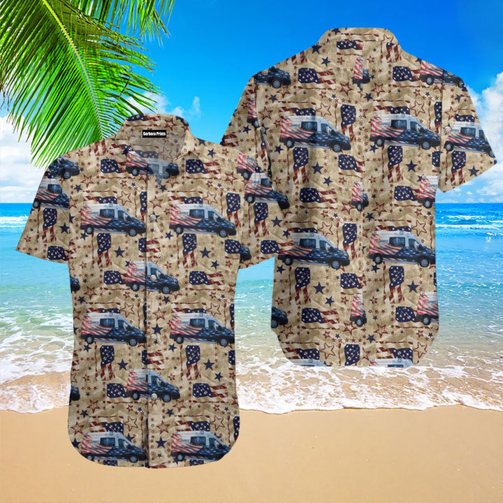 4th Of July Med Express Ambulance Service Pattern Aloha Hawaiian Shirt