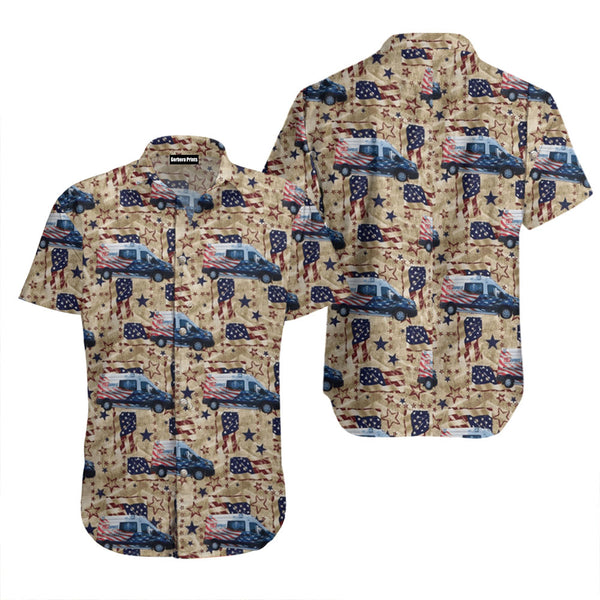 4th Of July Med Express Ambulance Service Pattern Aloha Hawaiian Shirt