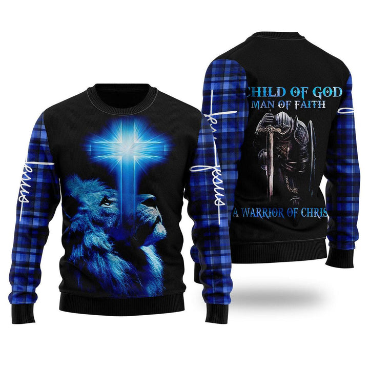 A Child Of God A Man Of Faith Ugly Christmas Sweater | For Men & Women | UH2050-Colorful-Gerbera Prints.