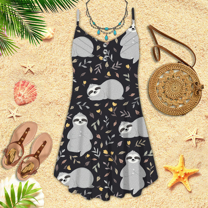 Adorable Sloths Sleeping In The Forest Spaghetti Strap Summer Dress | SD1398