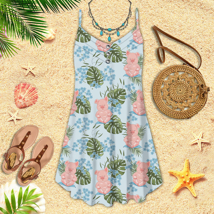 Aesthetic Tropical Pig Spaghetti Strap Summer Dress | SD1483