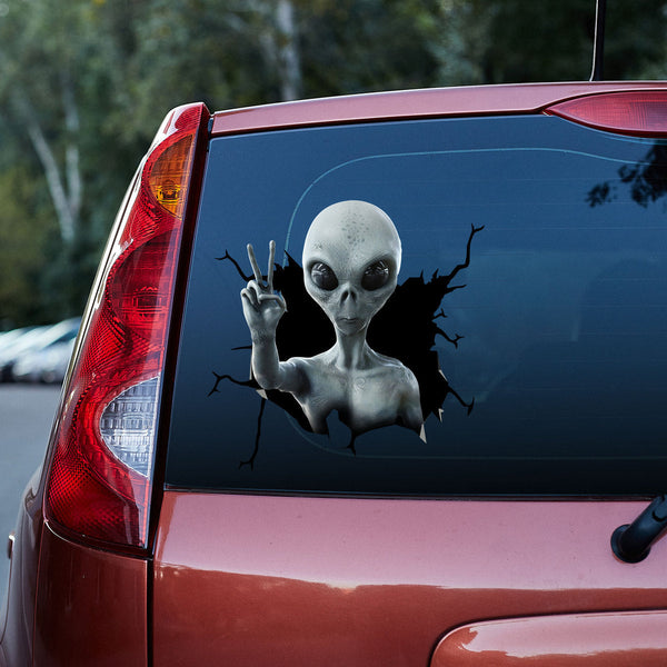 Alien Showing Peace Sign 3D Vinyl Car Decal Stickers CS5575