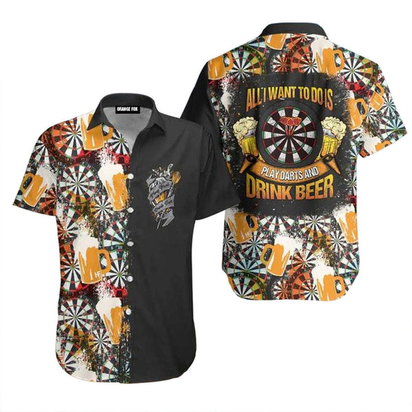 All I Want To Do Is Darts And Beer - Gift for Dart Lovers, Beer Lovers - Black And Yellow Hawaiian Shirt