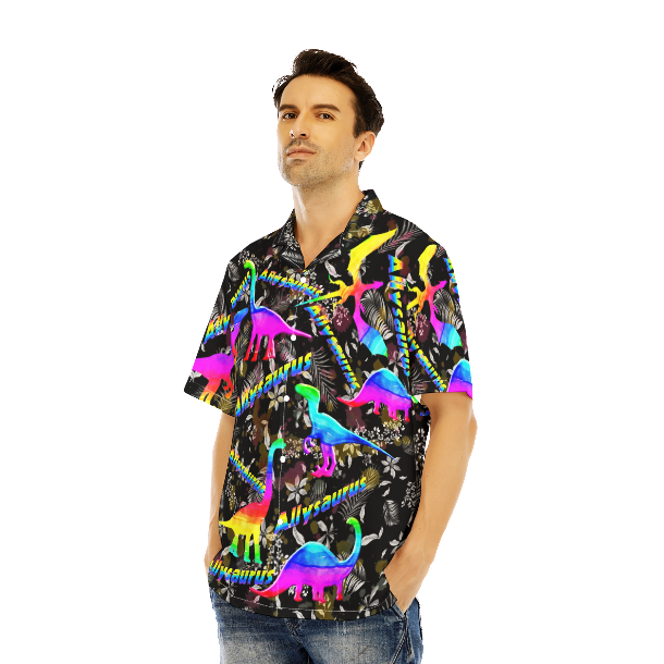 Allysaurus Pride LGBT Ally Dinosaur Black Aloha Hawaiian Shirts For Men And For Women WT8079