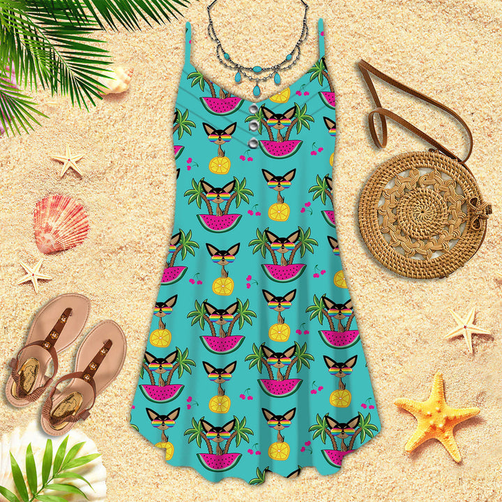 Aloha Chihuahua On Tropical Island Spaghetti Strap Summer Dress | SD1574