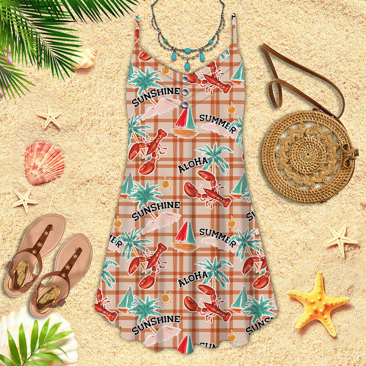 Aloha Summer Lobster To Sunshine Spaghetti Strap Summer Dress | SD1552