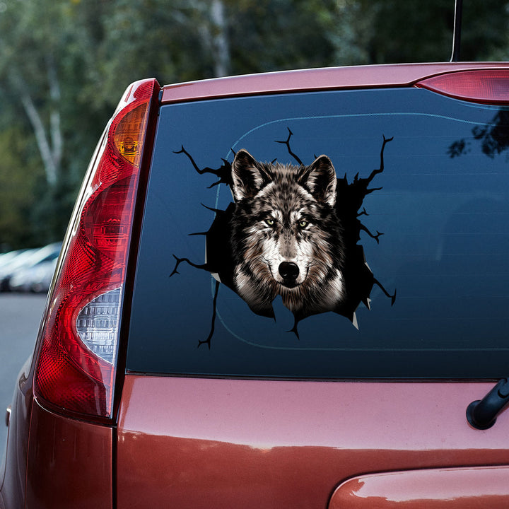 Amazing Wolf Cracked Car Decal Sticker | Waterproof | PVC Vinyl | CCS5373-Colorful-Gerbera Prints.