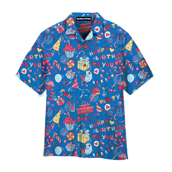 Amazing Happy Birthday On Blue Pattern Aloha Hawaiian Shirts For Men & For Women WT7034 Gerbera Prints