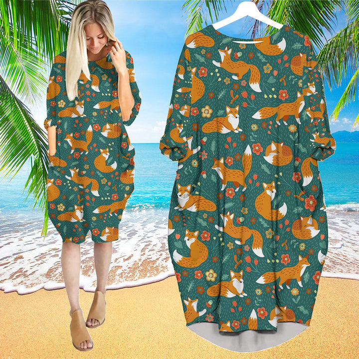 Amazing Jungle Foxes Long Sleeve Midi Dress | MD1203