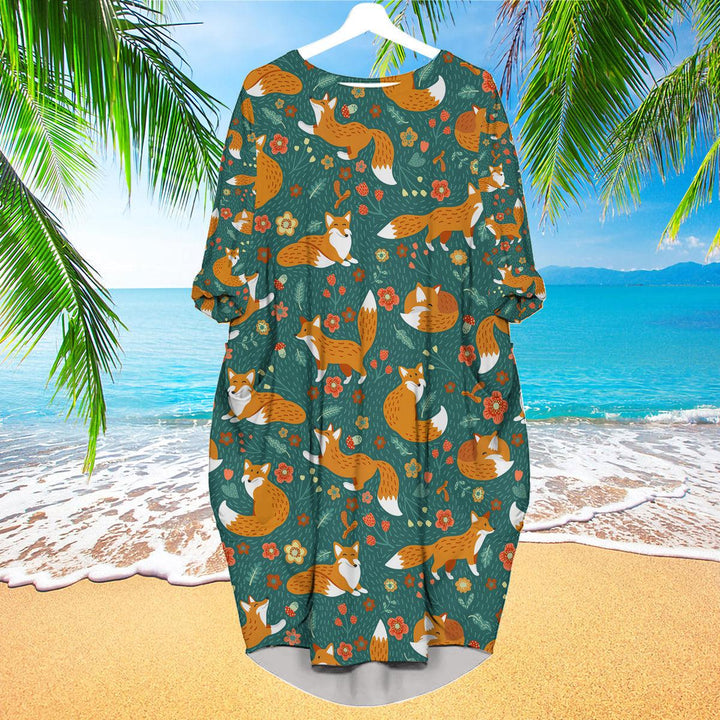 Amazing Jungle Foxes Long Sleeve Midi Dress | MD1203