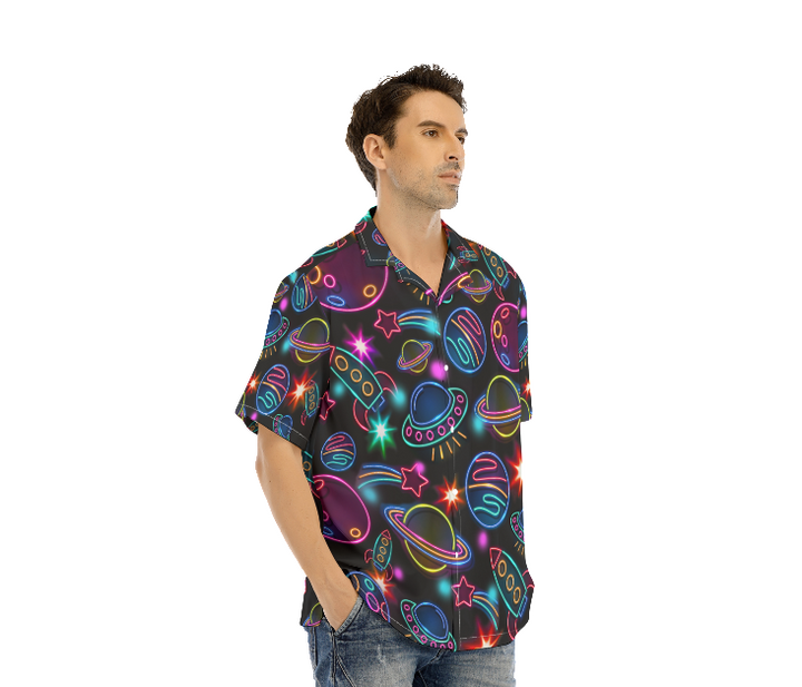 Amazing Neon Space Black Aloha Hawaiian Shirts For Men And For Women HW7364
