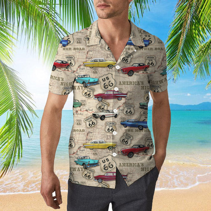 Amazing Vintage Muscle Car On Route 66 Hawaiian Shirt | For Men & Women | Adult | HW5796-Hawaii Shirt Premium-Gerbera Prints.