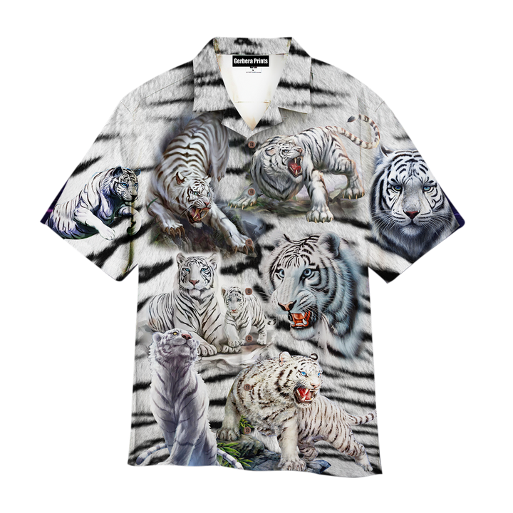 Amazing White Tiger Aloha Hawaiian Shirts For Men & For Women WT1633-Colorful-Gerbera Prints.