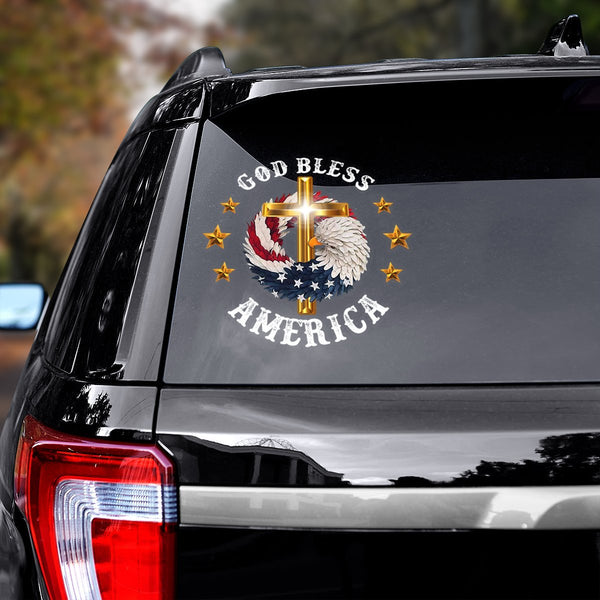 American Eagle God Bless America Car Decal Sticker | Waterproof | PVC Vinyl | CS1364