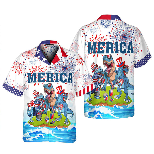 American Flag Independence Day 4th Of July Dinosaur Summer Aloha Hawaiian Shirts For Men & For Women WT2297